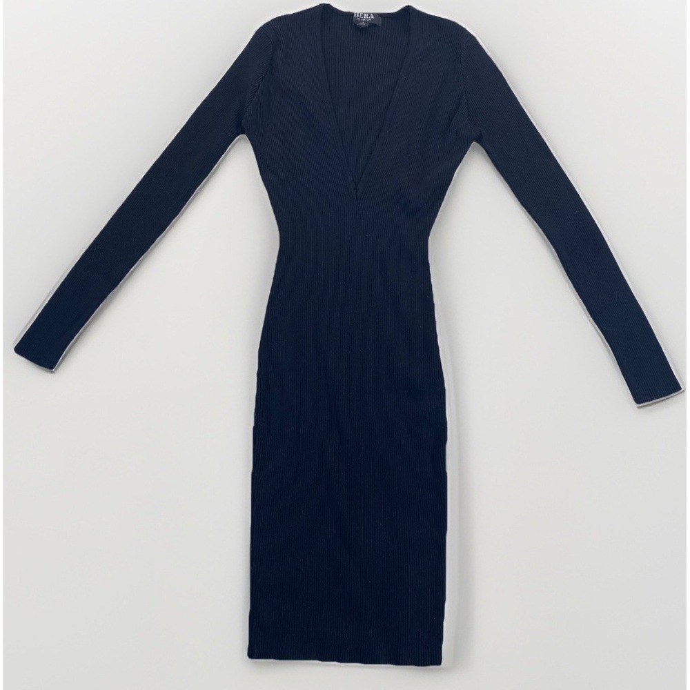 Hera Collection Black Ribbed Bodycon Dress S Whimsigoth Goth Sexy‎ Deep V
